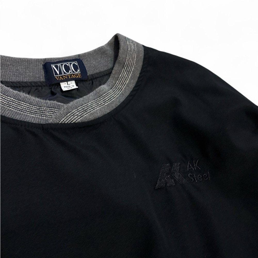 Vintage VCC VANTAGE AK Steel Mens Black L Windshirt Jacket Pull Over Grey Trim